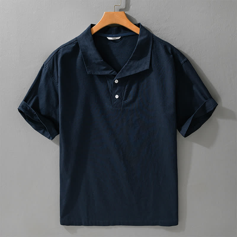 Buddha Stones Chemises d'été minimalistes décontractées à manches courtes pour hommes, boutonnées, à revers uni - Bleu nuit - US/UK/AU42，EU52 (3XL) - image 9