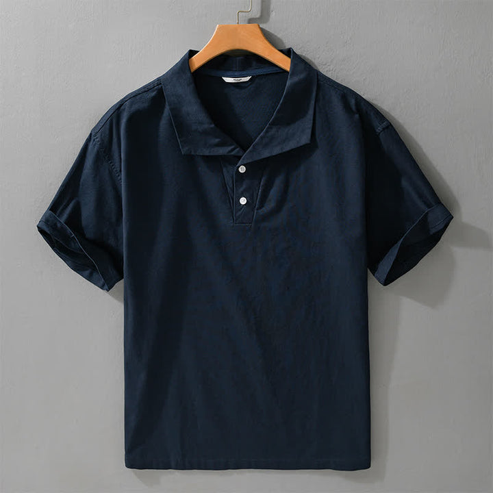 Buddha Stones Chemises d'été minimalistes décontractées à manches courtes pour hommes, boutonnées, à revers uni - Bleu nuit - US/UK/AU42，EU52 (3XL) - image 9