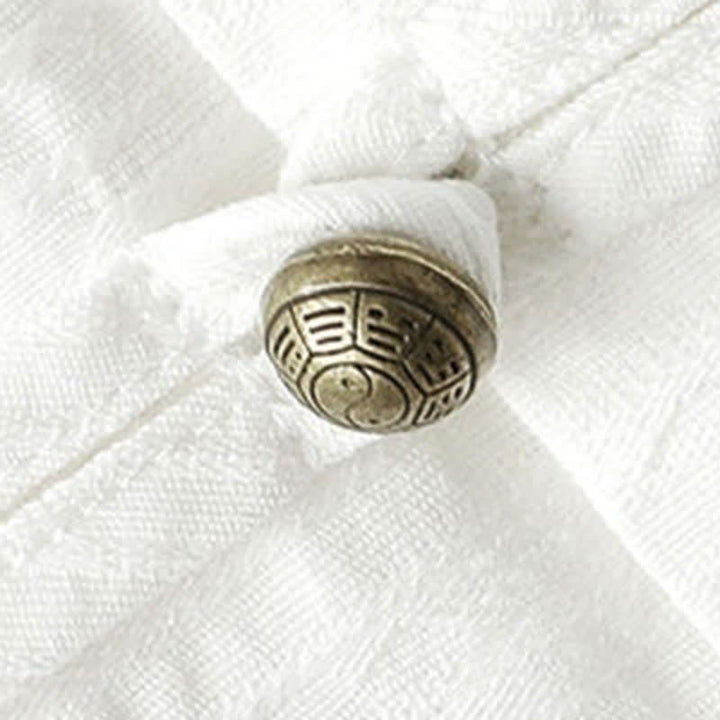 Buddha Stones Chemises d'été décontractées pour hommes, style Tang, col mandarin, boutons brandebourg, manches trois-quarts, poches - image 8