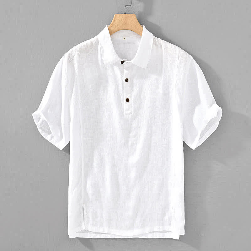 Buddha Stones Chemises à manches courtes pour hommes, style minimaliste décontracté d'été, en lin uni, à boutons. - Blanc - US/UK/AU44，EU54 (4XL) - image 8