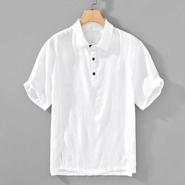 Buddha Stones Chemises à manches courtes pour hommes, style minimaliste décontracté d'été, en lin uni, à boutons. - Blanc - US/UK/AU44，EU54 (4XL) - image 8