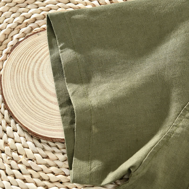 Buddha Stones Chemises à manches courtes pour hommes, style minimaliste décontracté d'été, en lin uni, à boutons. - image 17