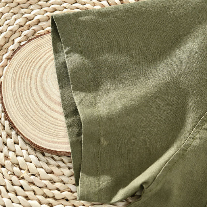 Buddha Stones Chemises à manches courtes pour hommes, style minimaliste décontracté d'été, en lin uni, à boutons. - image 17