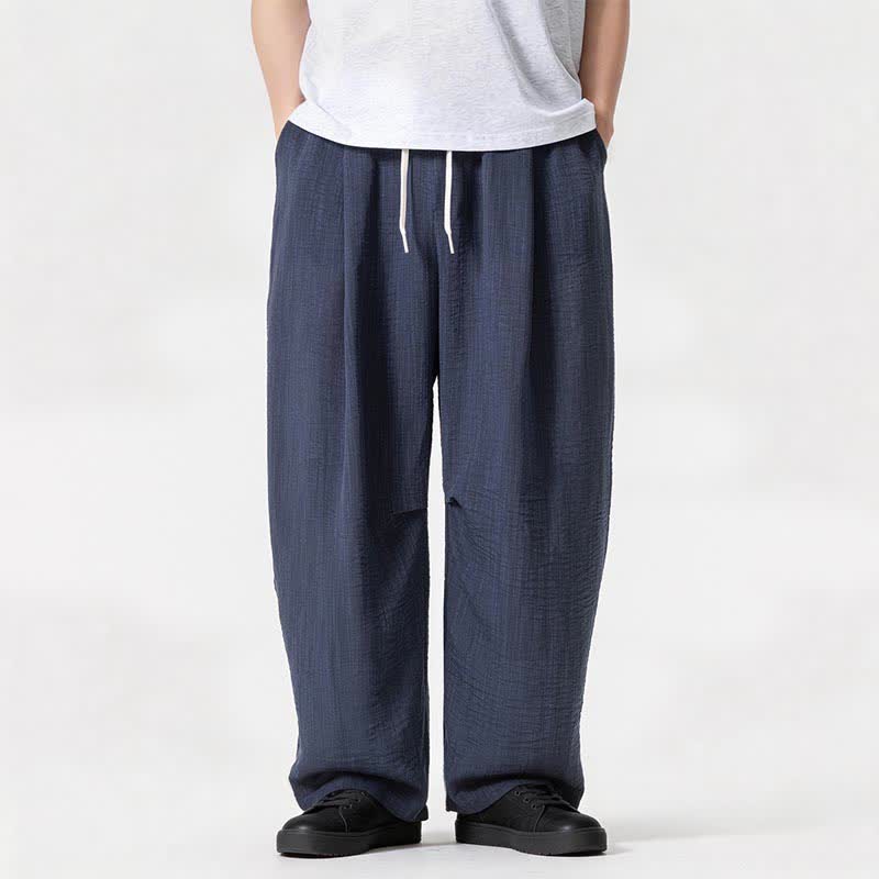 Buddha Stones Pantalon long uni à cordon de serrage et poches, style minimaliste décontracté printemps-été, coupe droite, avec poches - image 1