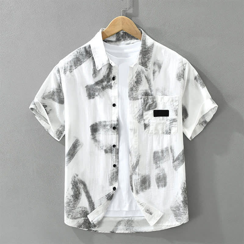 Buddha Stones Chemises d'été décontractées à manches courtes pour hommes, à boutons, avec poches et motifs abstraits. - WhiteSmoke - US/UK/AU42, EU52 (3XL) - image 0