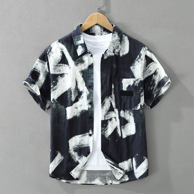 Buddha Stones Chemises d'été décontractées à manches courtes pour hommes, à boutons, avec poches et motifs abstraits. - Bleu nuit - US/UK/AU42, EU52 (3XL) - image 10