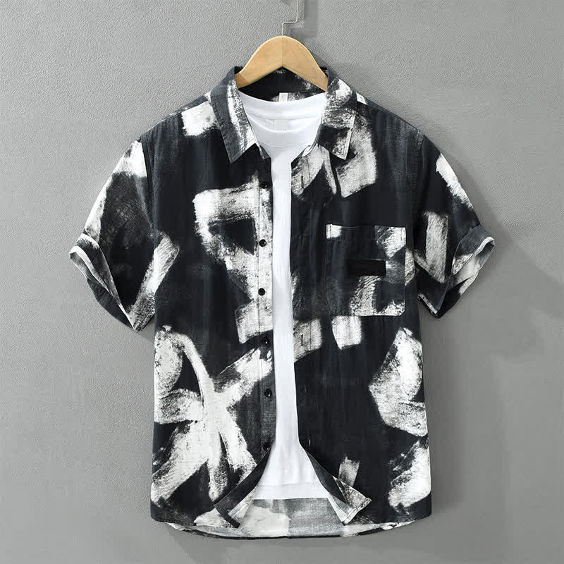 Buddha Stones Chemises d'été décontractées à manches courtes pour hommes, à boutons, avec poches et motifs abstraits. - Noir - US/UK/AU42, EU52 (3XL) - image 9