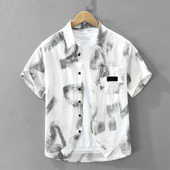 Buddha Stones Chemises d'été décontractées à manches courtes pour hommes, à boutons, avec poches et motifs abstraits. - WhiteSmoke - US/UK/AU42, EU52 (3XL) - image 0