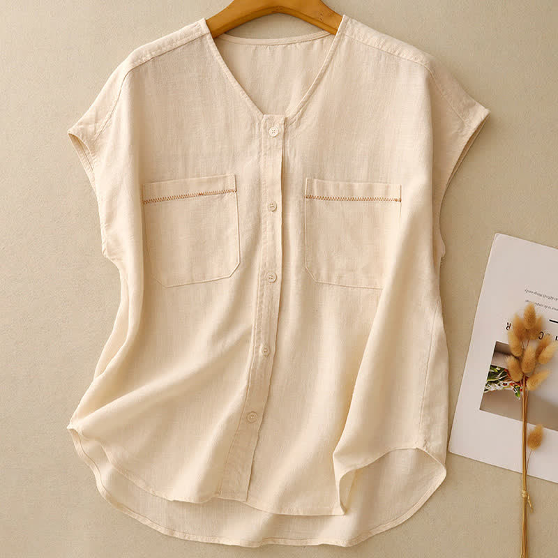 Débardeur d'été minimaliste et décontracté à poches plaquées, couleur unie, avec poche, imprimé Buddha Stones. - Blanc antique - US8-10, UK/AU12-14, EU40-42 (2XL) - image 0