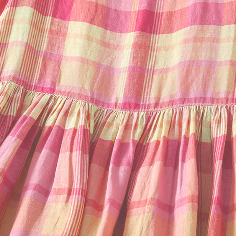 Buddha Stones Robe d'été décontractée à carreaux vintage pour femme, sans manches et avec poches - image 3