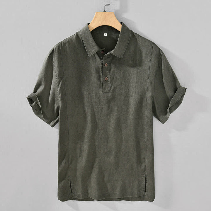 Buddha Stones Chemises à manches courtes pour hommes, style minimaliste décontracté d'été, en lin uni, à boutons. - Vert olive foncé - US/UK/AU44，EU54 (4XL) - image 18
