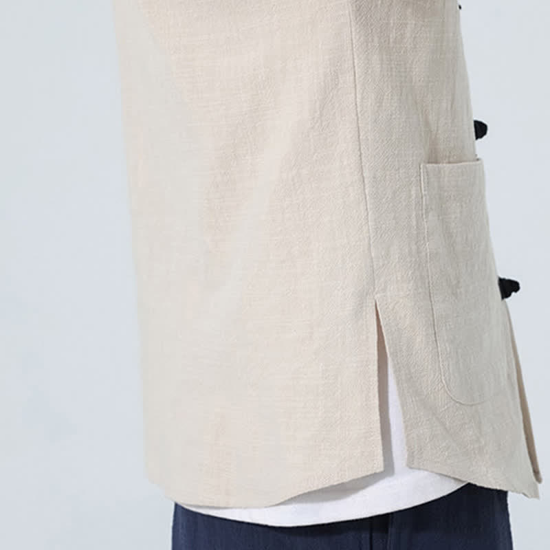 Buddha Stones Chemise d'été décontractée pour homme, style Tang, col mandarin, boutons brandebourg, manches trois-quarts, avec poche - image 18