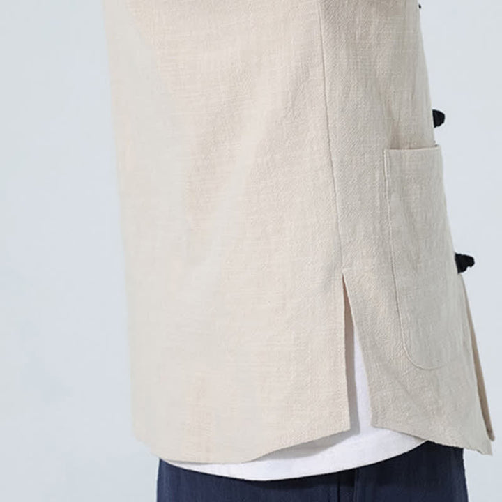 Buddha Stones Chemise d'été décontractée pour homme, style Tang, col mandarin, boutons brandebourg, manches trois-quarts, avec poche - image 18