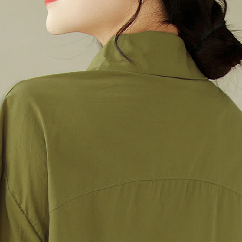 Buddha Stones Chemises à manches courtes pour femmes, style minimaliste décontracté d'été, boutonnées, à manches courtes, unies, asymétriques et superposées. - image 6