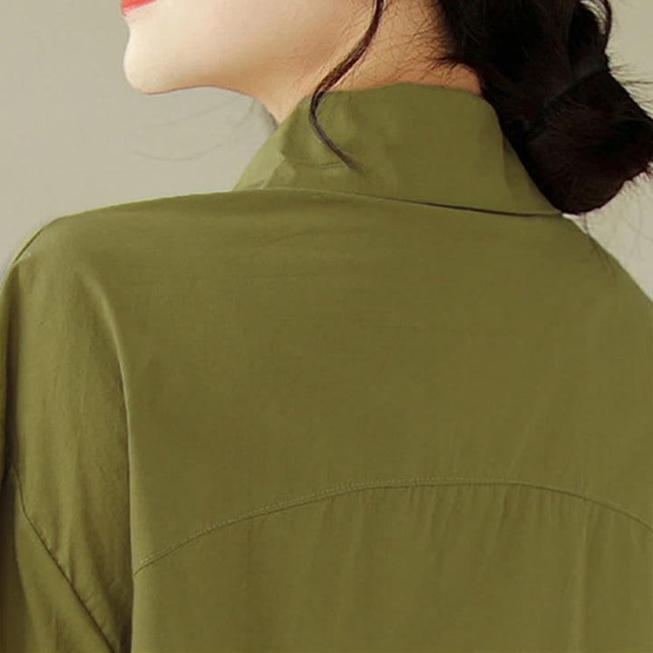 Buddha Stones Chemises à manches courtes pour femmes, style minimaliste décontracté d'été, boutonnées, à manches courtes, unies, asymétriques et superposées. - image 6