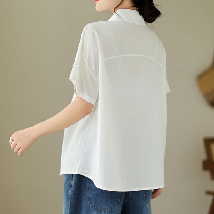Buddha Stones Chemises à manches courtes pour femmes, style minimaliste décontracté d'été, boutonnées, à manches courtes, unies, asymétriques et superposées. - image 18
