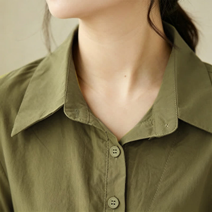 Buddha Stones Chemises à manches courtes pour femmes, style minimaliste décontracté d'été, boutonnées, à manches courtes, unies, asymétriques et superposées. - image 4
