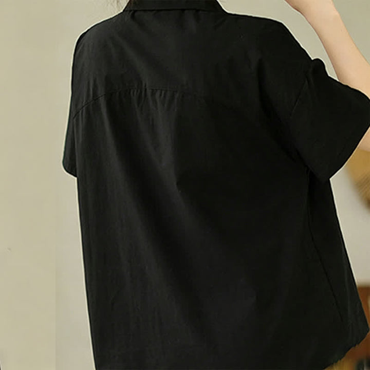 Buddha Stones Chemises à manches courtes pour femmes, style minimaliste décontracté d'été, boutonnées, à manches courtes, unies, asymétriques et superposées. - image 15
