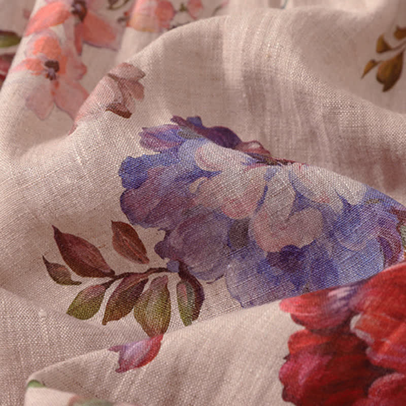 Buddha Stones Chemises à manches courtes pour femmes, style bohème décontracté d'été, à cordon de serrage, à motif floral pivoine et feuilles vertes - image 11