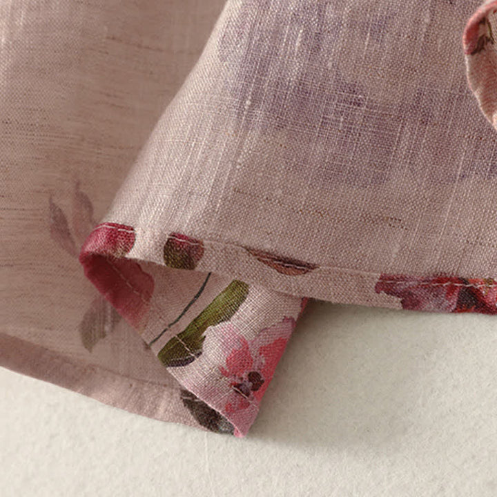 Buddha Stones Chemises à manches courtes pour femmes, style bohème décontracté d'été, à cordon de serrage, à motif floral pivoine et feuilles vertes - image 10