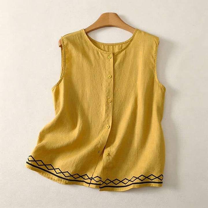 Buddha Stones Débardeur d'été minimaliste et décontracté à boutons pour femme, motif géométrique sans manches - verge d'or - US12, UK/AU16, EU44 (2XL) - image 0