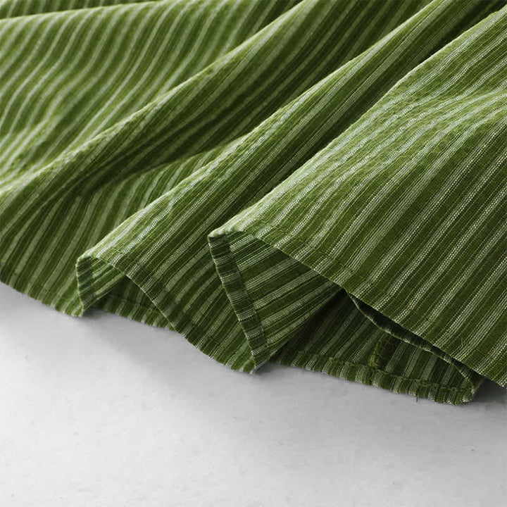 Buddha Stones Robe d'été élégante et décontractée à rayures vertes et col rond pour femme, sans manches - image 9