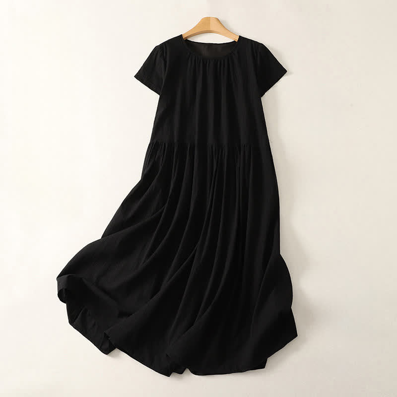 Buddha Stones Robe d'été minimaliste décontractée à col rond et manches courtes pour femme, avec poches - Noir - US12, UK/AU16, EU44 (2XL) - image 10