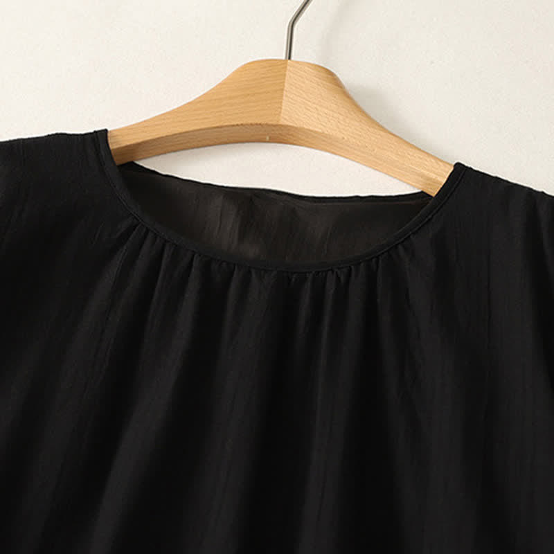 Buddha Stones Robe d'été minimaliste décontractée à col rond et manches courtes pour femme, avec poches - image 11