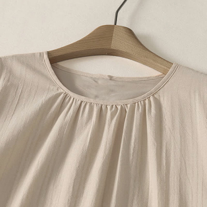 Buddha Stones Robe d'été minimaliste décontractée à col rond et manches courtes pour femme, avec poches - image 2