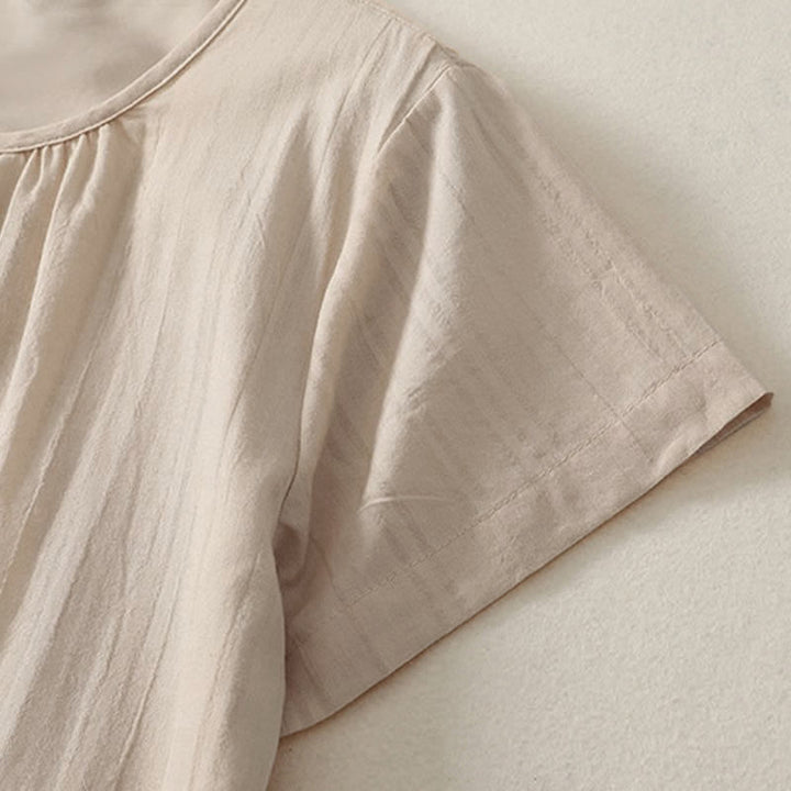 Buddha Stones Robe d'été minimaliste décontractée à col rond et manches courtes pour femme, avec poches - image 4