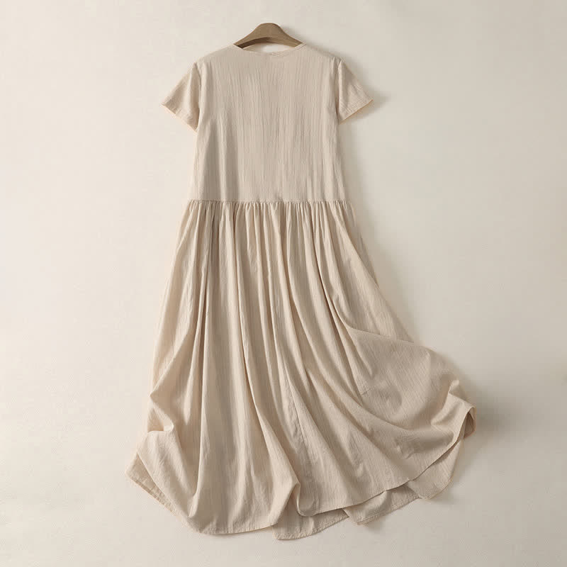 Buddha Stones Robe d'été minimaliste décontractée à col rond et manches courtes pour femme, avec poches - image 1