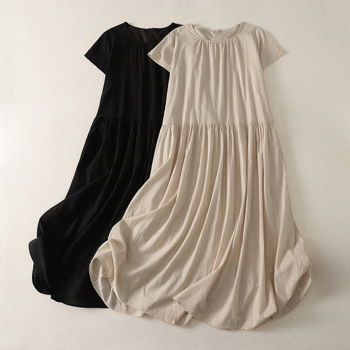 Buddha Stones Robe d'été minimaliste décontractée à col rond et manches courtes pour femme, avec poches - image 9
