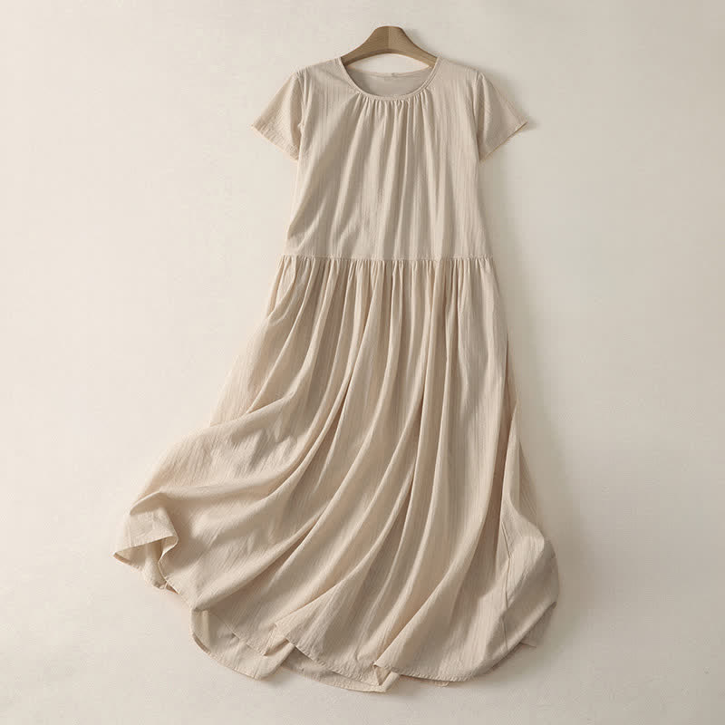 Buddha Stones Robe d'été minimaliste décontractée à col rond et manches courtes pour femme, avec poches - PapayaWhip - US12, UK/AU16, EU44 (2XL) - image 0