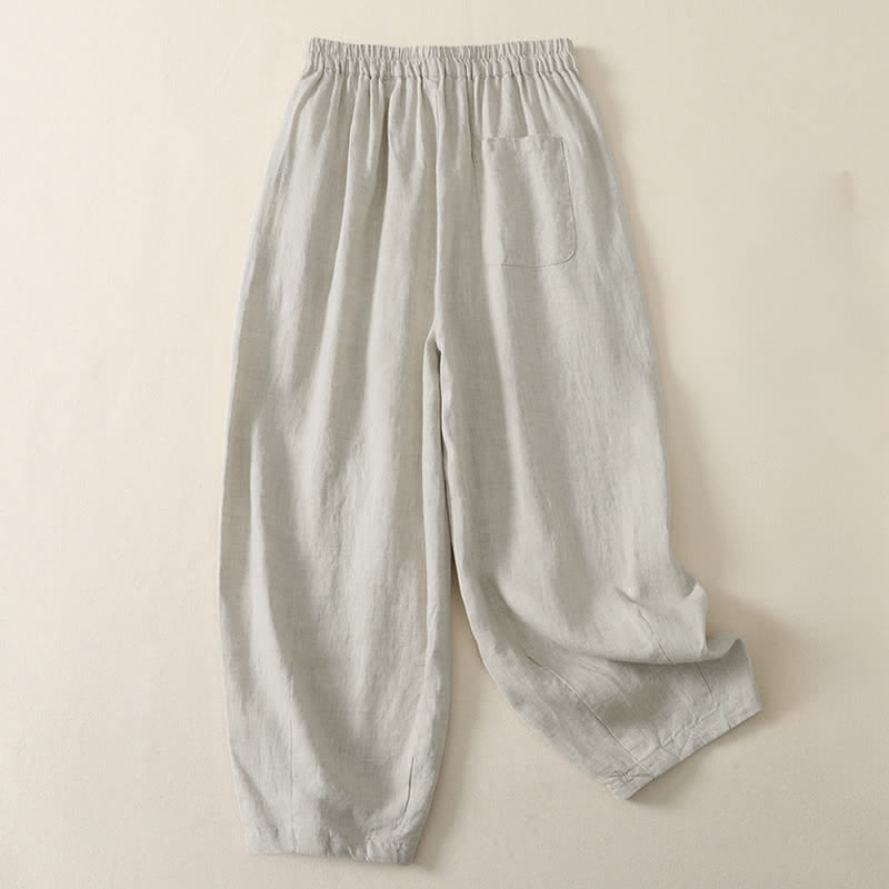 Buddha Stones Pantalon court d'été minimaliste et décontracté, couleur unie, plissé, style harem pour femme avec poches - image 1