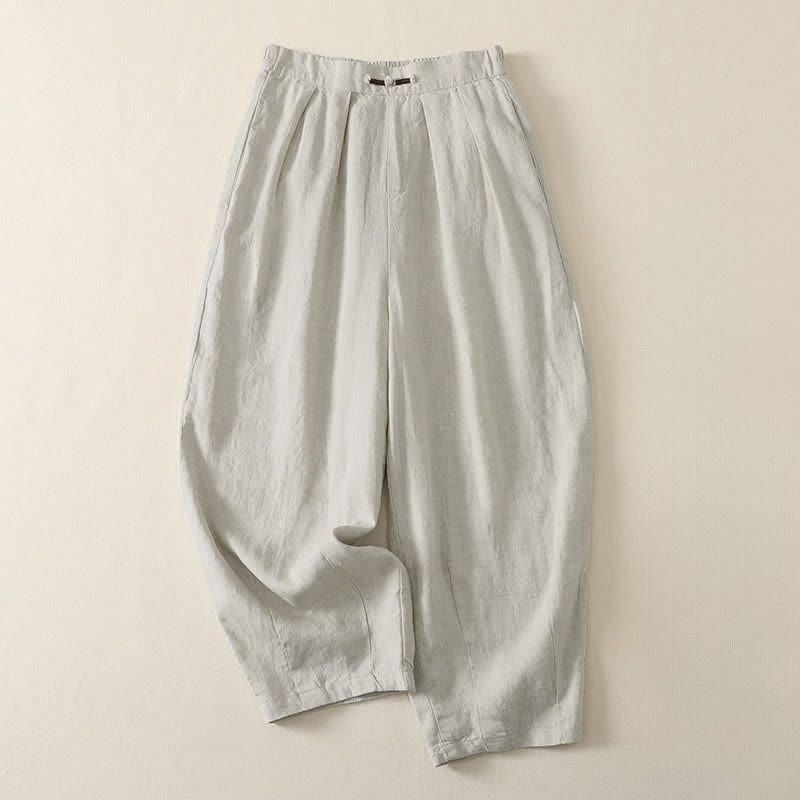 Buddha Stones Pantalon court d'été minimaliste et décontracté, couleur unie, plissé, style harem pour femme avec poches - Lin - US8-10, UK/AU12-14, EU40-42 (2XL) - image 0