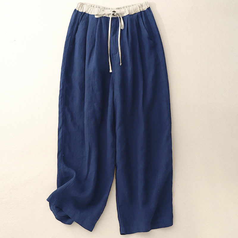 Buddha Stones Pantalon d'été minimaliste décontracté à cordon de serrage, coupe droite, avec poches, longueur cheville. - Bleu nuit - US8-10, UK/AU12-14, EU40-42 (2XL) - image 0