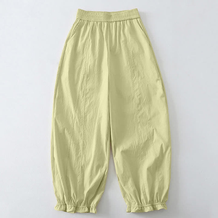 Buddha Stones Pantalon harem minimaliste d'été à ourlet volanté uni, longueur cheville, avec poches - LemonChiffon - US8-10, UK/AU12-14, EU40-42 (2XL) - image 0