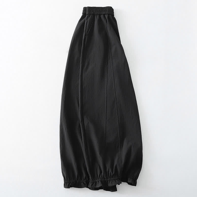 Buddha Stones Pantalon harem minimaliste d'été à ourlet volanté uni, longueur cheville, avec poches - image 7