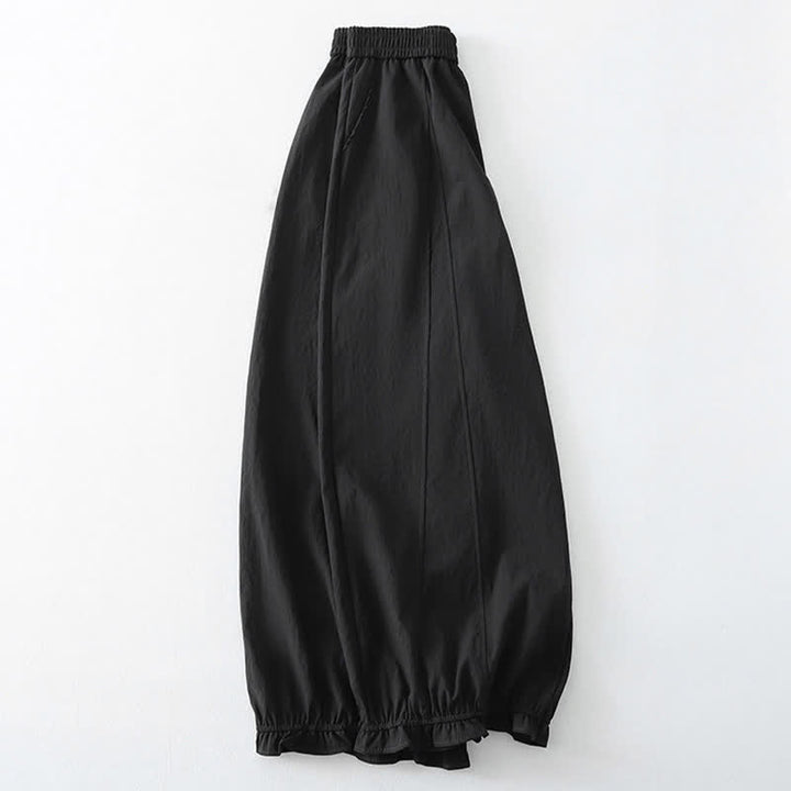 Buddha Stones Pantalon harem minimaliste d'été à ourlet volanté uni, longueur cheville, avec poches - image 7