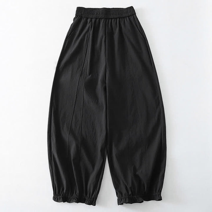 Buddha Stones Pantalon harem minimaliste d'été à ourlet volanté uni, longueur cheville, avec poches - Noir - US8-10, UK/AU12-14, EU40-42 (2XL) - image 6