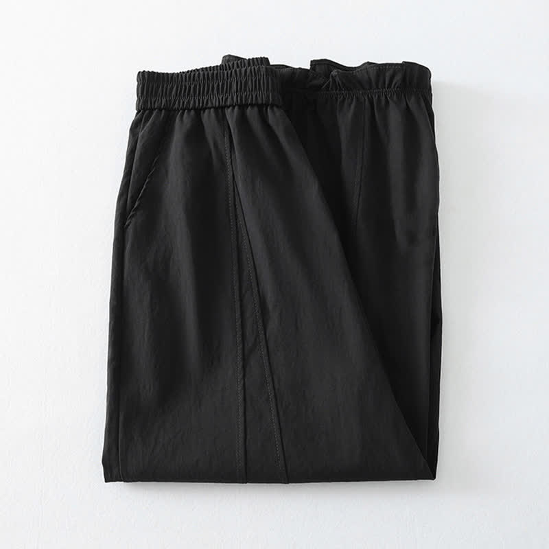 Buddha Stones Pantalon harem minimaliste d'été à ourlet volanté uni, longueur cheville, avec poches - image 8