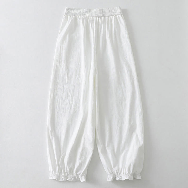 Buddha Stones Pantalon harem minimaliste d'été à ourlet volanté uni, longueur cheville, avec poches - image 13