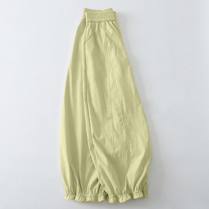 Buddha Stones Pantalon harem minimaliste d'été à ourlet volanté uni, longueur cheville, avec poches - image 1