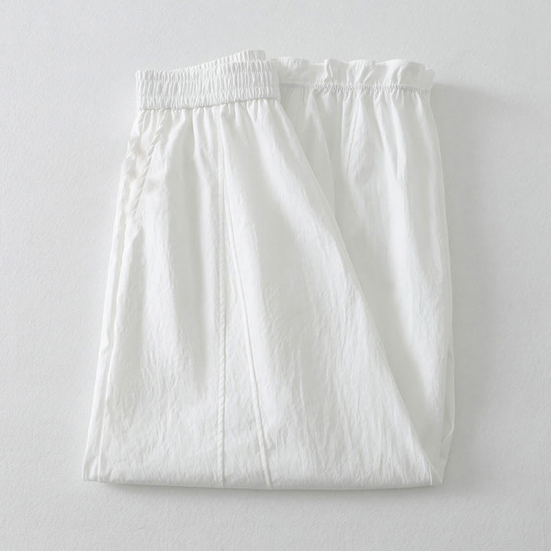 Buddha Stones Pantalon harem minimaliste d'été à ourlet volanté uni, longueur cheville, avec poches - image 15