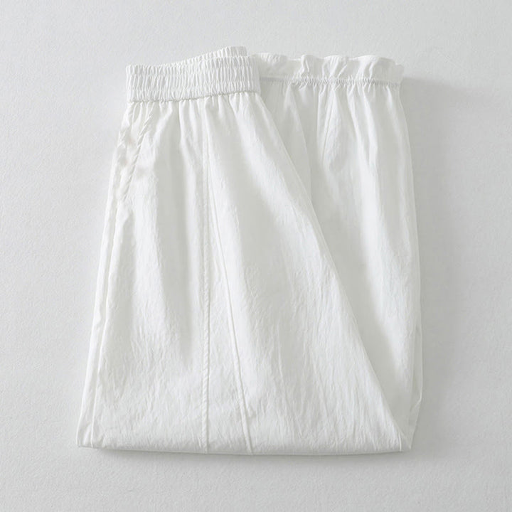 Buddha Stones Pantalon harem minimaliste d'été à ourlet volanté uni, longueur cheville, avec poches - image 15