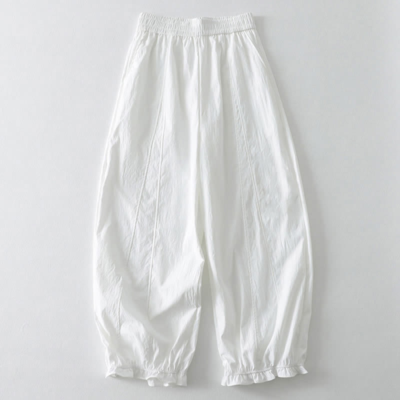 Buddha Stones Pantalon harem minimaliste d'été à ourlet volanté uni, longueur cheville, avec poches - Blanc - US8-10, UK/AU12-14, EU40-42 (2XL) - image 12
