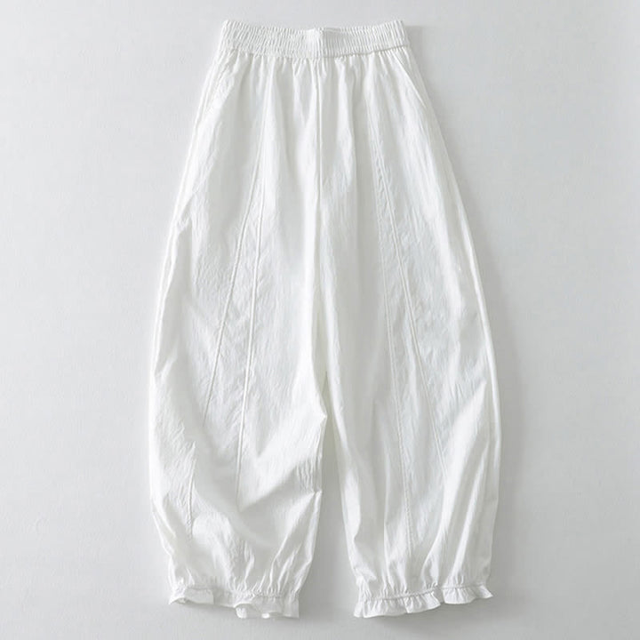 Buddha Stones Pantalon harem minimaliste d'été à ourlet volanté uni, longueur cheville, avec poches - Blanc - US8-10, UK/AU12-14, EU40-42 (2XL) - image 12