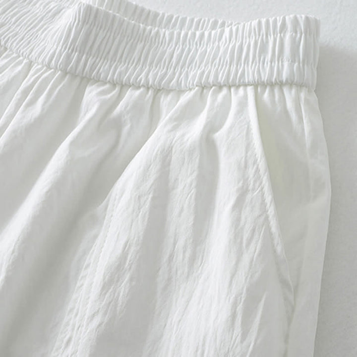 Buddha Stones Pantalon harem minimaliste d'été à ourlet volanté uni, longueur cheville, avec poches - image 18