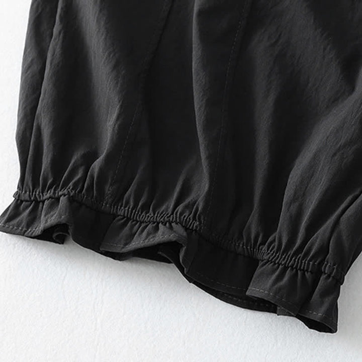 Buddha Stones Pantalon harem minimaliste d'été à ourlet volanté uni, longueur cheville, avec poches - image 11