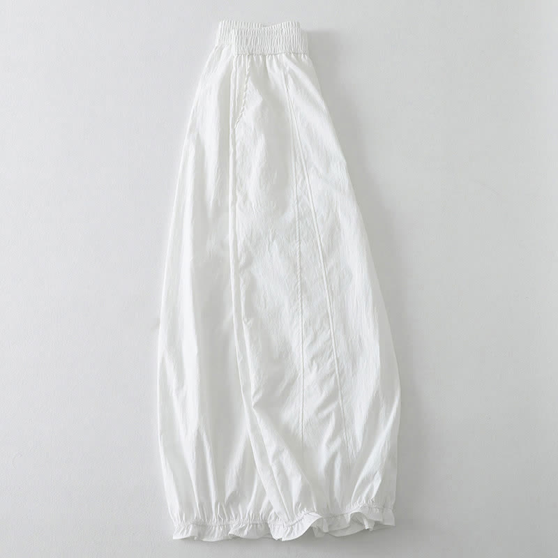 Buddha Stones Pantalon harem minimaliste d'été à ourlet volanté uni, longueur cheville, avec poches - image 14